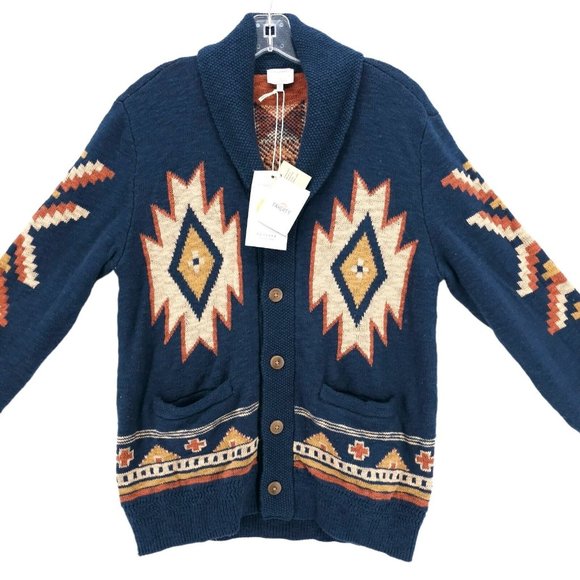 NWT FAHERTY Cardigan B. Yellowtail Wolf Mountain Southwestern Organic Cotton M L - Picture 2 of 9